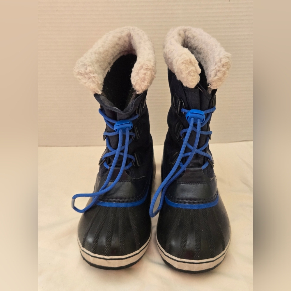 Sorel Womens Size 6 Waterproof Lace Up Mid Calf Boots Blue Warm Faux Fur
